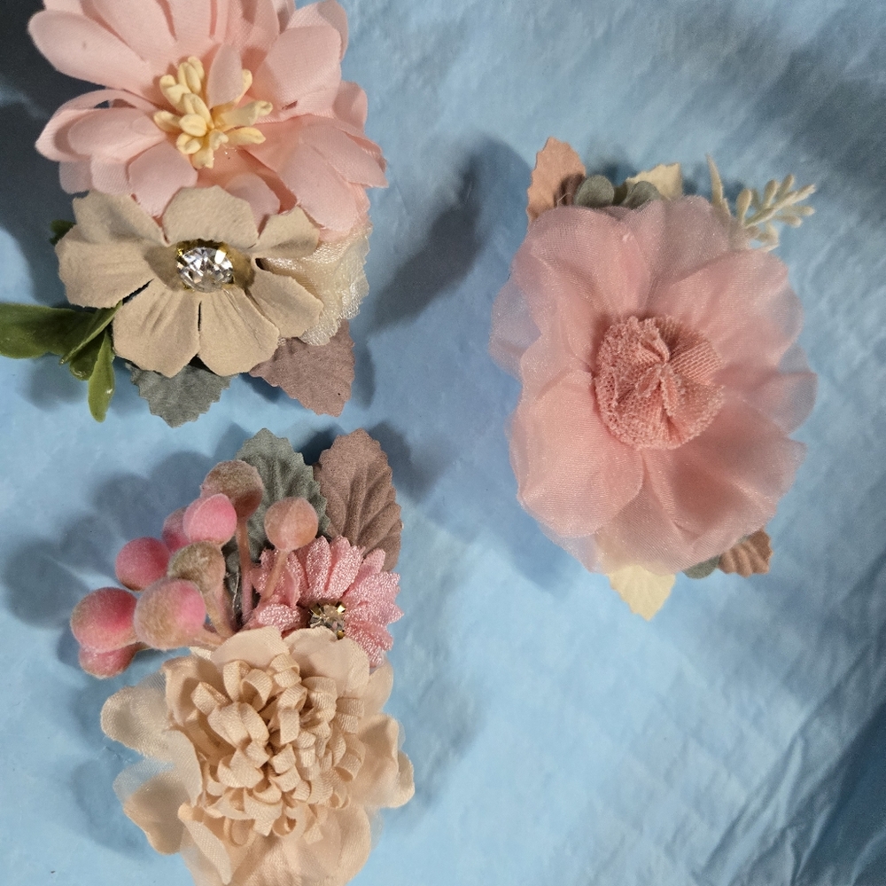Floral Hair Clips - Pink and Green